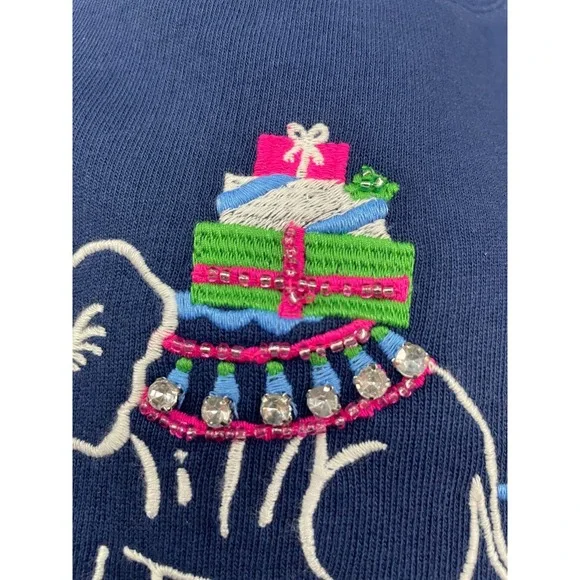Lilly Pulitzer Ballad Crewneck Sweatshirt Womens XS Navy Elephant Embroidery - Picture 11 of 11